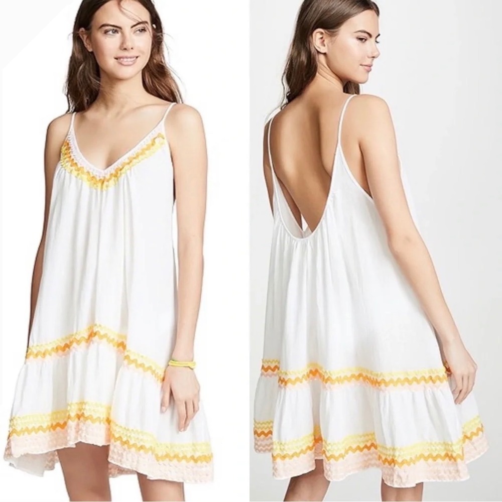 9Seed St. Tropez Ruffle Mini Dress White Rainbow Ric-Rac One Size